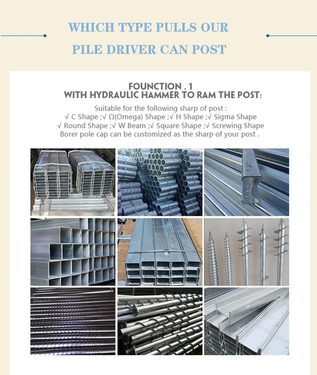 Guardrail Construction Helical Driver for U O Shape Pile Installation