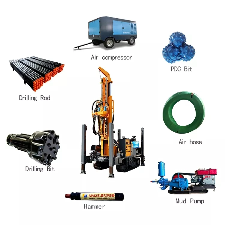 China Factory Price 100m 200m 300m 500m Deep Water Well Drilling Rig Pneumatic Drilling Machine for Sale